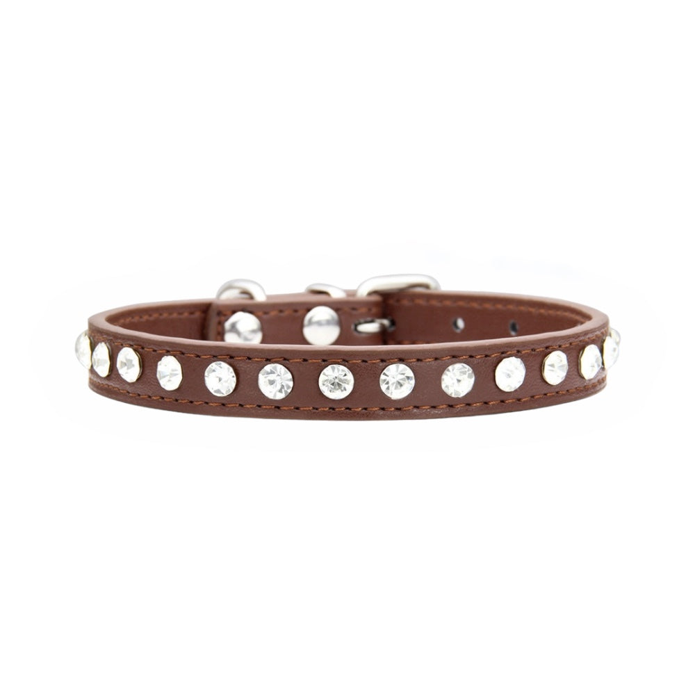Hundhalsband med Kristaller | Brun