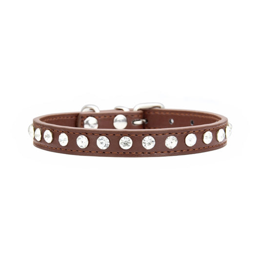 Hundhalsband med Kristaller | Brun